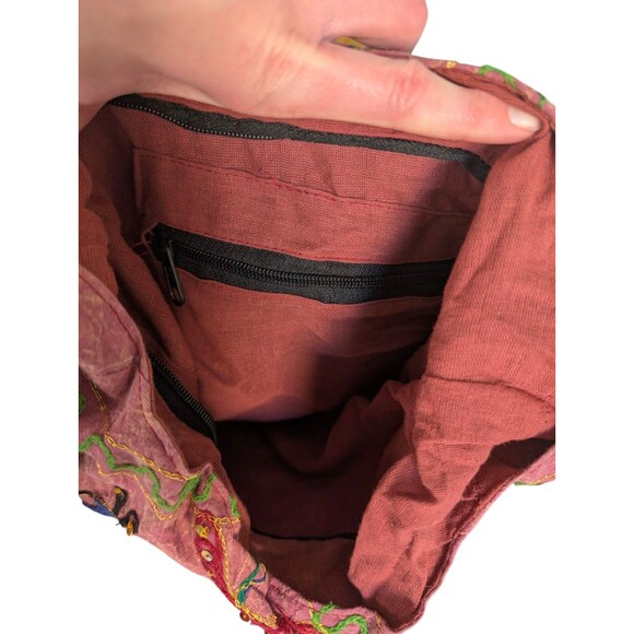 READ Boho Embroidered Peacock Crossbody Bag Red Floral Sequin Hippie Purse - Picture 7 of 10